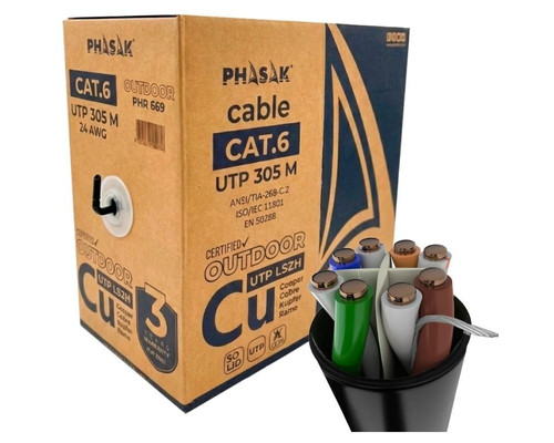 PHASAK CAT 6 UTP Solido Phasak Exterior CU Certificada LSZH AWG24 305m Negro PHASAK CAT 6 UTP Solido Phasak Exterior CU Certificada LSZH AWG24 305m Negro